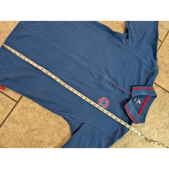 Vintage Majestic Chicago Cubs Polo Shirt Men’s Medium Blue Red Trim MLB Cotton - Picture 4 of 13